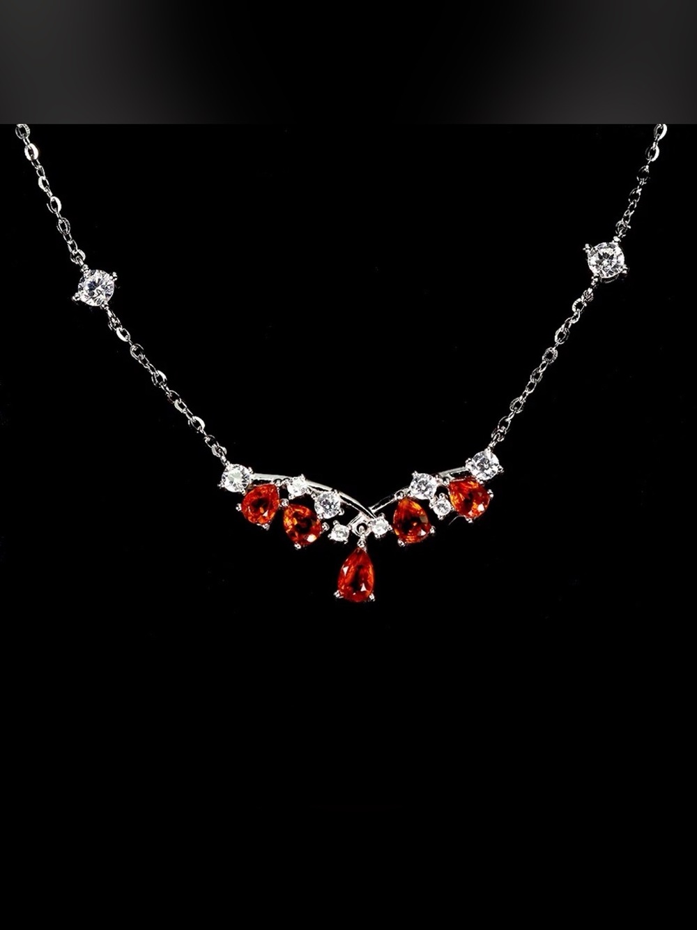 Elegant Natural Orange Citrine 1CT & Zircon 925 Sterling Silver Necklace 15.5”